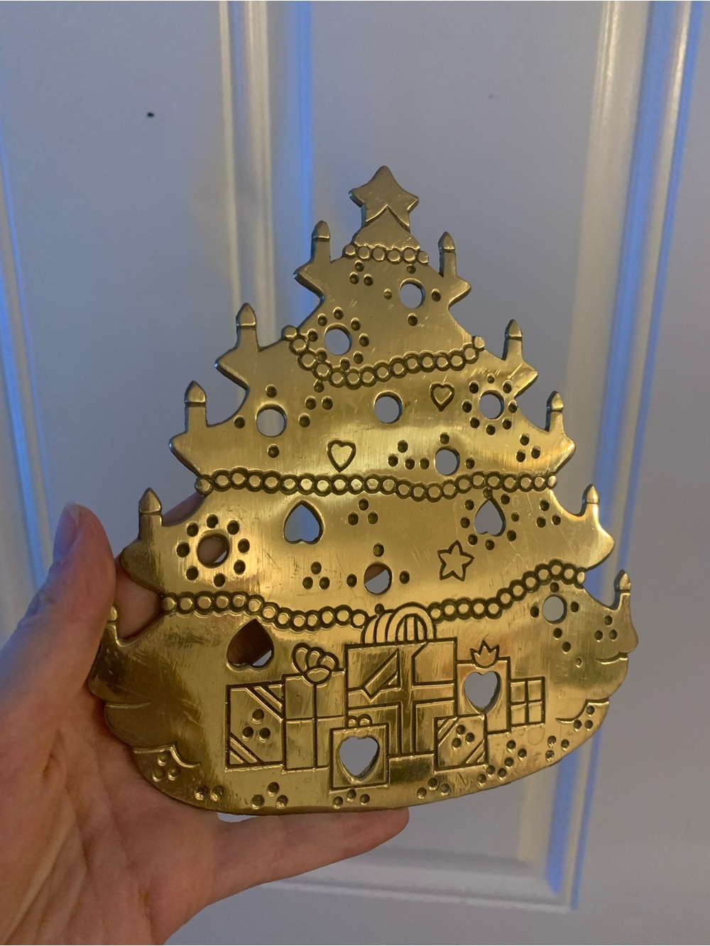 Vintage Brass Trivet Christmas Tree Brass Trivet Made in Taiwan Tree Hot Plate